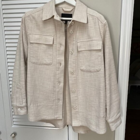 ✨ Banana Republic Hopsack Shirt Jacket Light Tan M petite Jacket - Picture 4 of 7